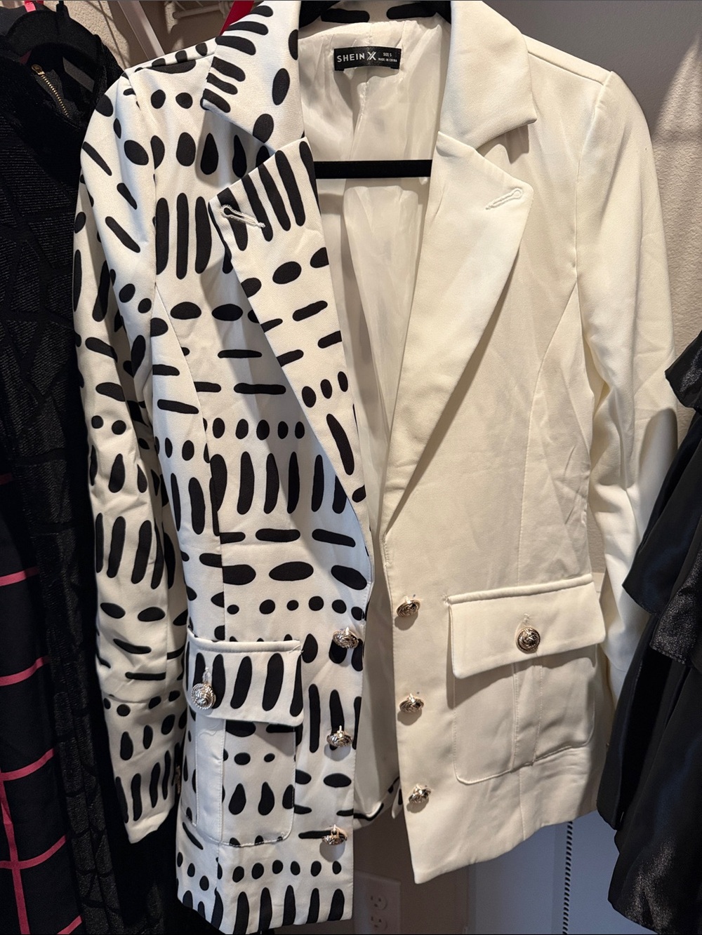 SHEIN Black & White Two-Tone Dot-Print Blazer